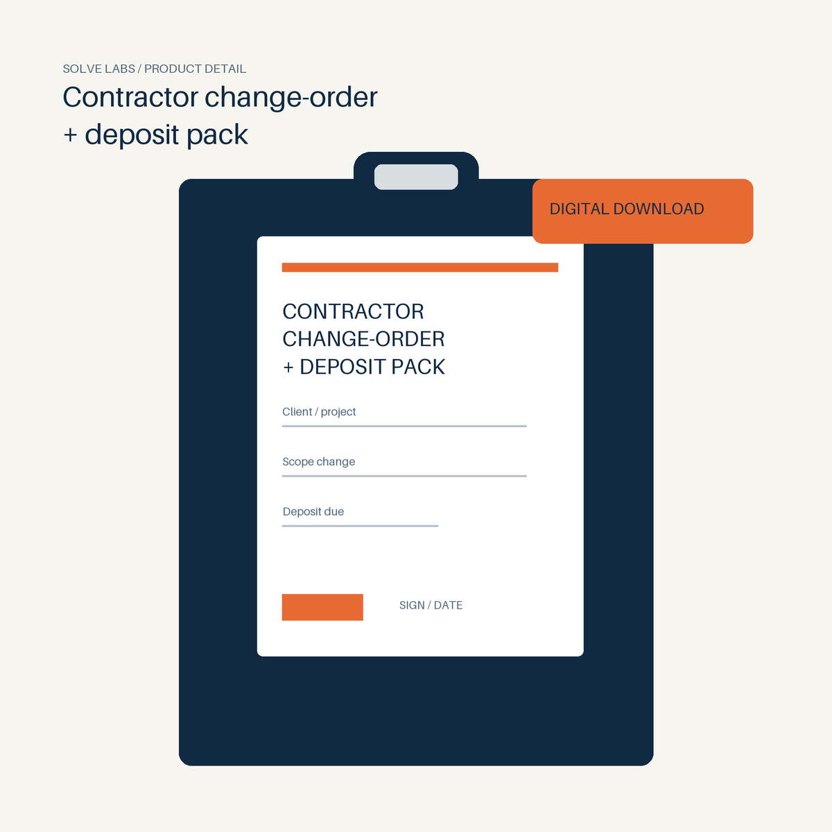 Clipboard preview of the Contractor Change-Order and Deposit Pack form.